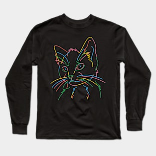 Cat Line Art Colorful Minimalist Long Sleeve T-Shirt